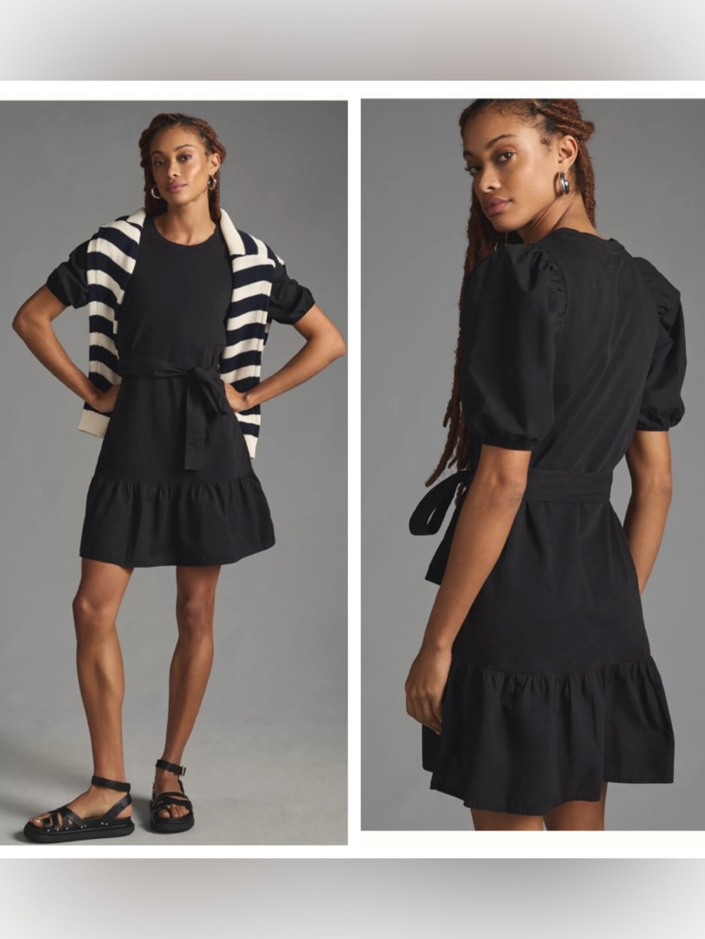NWT Nation LTD Evangeline belted puff sleeve mini dress cotton black XS